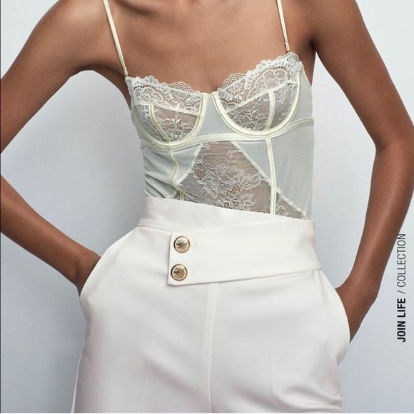 ZARA White High Waisted Gold Button Pant || SZ XS - Picture 4 of 17